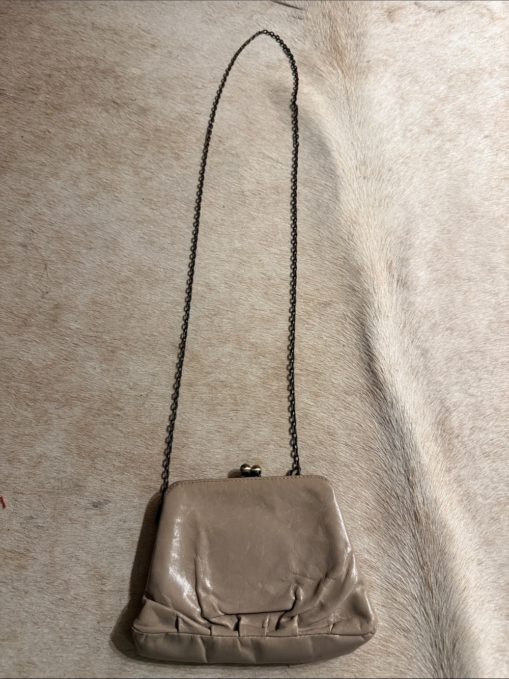 Vintage Taupe Leather Kiss-Lock Crossbody Bag